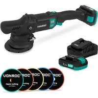 Vonroc Dual action polisher 20V 125mm - With 2x2Ah battery, charger and 5 beveled edge pad