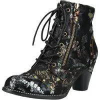 LAURA VITA Damen Stiefelette Leder Blumenmuster und Reißverschluss Alcizeeo 12, Größe:38 EU, Farbe:Braun
