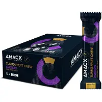 Amacx Trubo Fruit Schachtel Mit Zähen Energieriegeln Schwarze Johannisbeere 50g 12 Einheiten