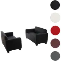 Mendler Sofa-Garnitur Couch-Garnitur 2x 2er Sofa Lyon Kunstleder schwarz