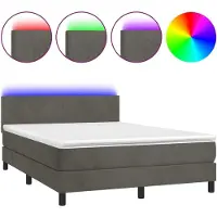 Syfax Boxspringbett mit Matratze & LED Dunkelgrau 140x200 cm Samt