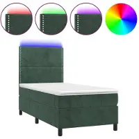 Syfax Boxspringbett mit Matratze & LED Dunkelgrün 100x200 cm Samt