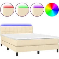 Syfax Boxspringbett mit Matratze & LED Creme 140x190 cm Stoff