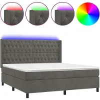 Syfax Boxspringbett mit Matratze & LED Dunkelgrau 180x200 cm Samt