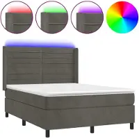 Syfax Boxspringbett mit Matratze & LED Dunkelgrau 140x190 cm Samt