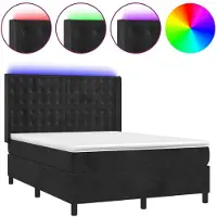 Syfax Boxspringbett mit Matratze & LED Schwarz 140x190 cm Samt