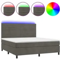 Syfax Boxspringbett mit Matratze & LED Dunkelgrau 160x200 cm Samt