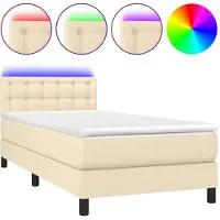 Syfax Boxspringbett mit Matratze & LED Creme 90x200 cm Stoff