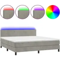 Syfax Boxspringbett mit Matratze & LED Hellgrau 160x200 cm Samt
