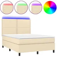 Syfax Boxspringbett mit Matratze & LED Creme 140x190 cm Stoff