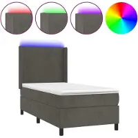 Syfax Boxspringbett mit Matratze & LED Dunkelgrau 90x190 cm Samt