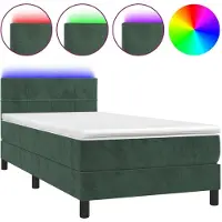 Syfax Boxspringbett mit Matratze & LED Dunkelgrün 90x190 cm Samt