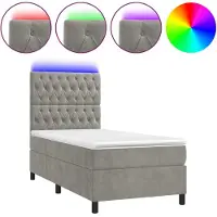 Syfax Boxspringbett mit Matratze & LED Hellgrau 90x190 cm Samt