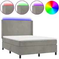 Syfax Boxspringbett mit Matratze & LED Hellgrau 140x200 cm Samt