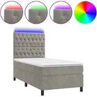 Syfax Boxspringbett mit Matratze & LED Hellgrau 100x200 cm Samt
