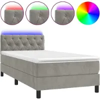 Syfax Boxspringbett mit Matratze & LED Hellgrau 80x200 cm Samt