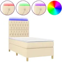 Syfax Boxspringbett mit Matratze & LED Creme 90x200 cm Stoff