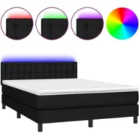 Syfax Boxspringbett, Taschenfederkernmatratze, höhenverstellbares Kopfteil, LED-Streifen, Stoff Schwarz, 140x190 cm Liegefläche, 193x144 cm Gesamt