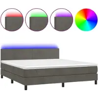 Syfax Boxspringbett mit Matratze & LED Dunkelgrau 160x200 cm Samt