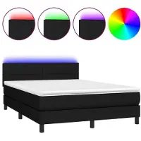 Syfax Boxspringbett mit Taschenfederkernmatratze und Matratzenauflage, höhenverstellbares Kopfteil, Stoff, integrierte bunte LED-Beleuchtung, 140x200 cm,...