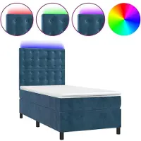 Syfax Boxspringbett mit Matratze & LED Dunkelblau 100x200 cm Samt