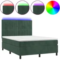 Syfax Boxspringbett mit Matratze & LED Dunkelgrün 140x200 cm Samt
