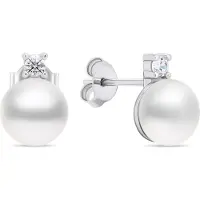 Brilio Silver - Elegant silver earrings with real pearls EA597W
