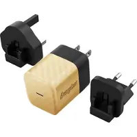 Energizer , GaN 4A USB-C 20W Netzladegerät mit EU/UK/US Steckdosen, Schwarz / Gold