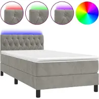 Syfax Boxspringbett mit Matratze & LED Hellgrau 90x190 cm Samt