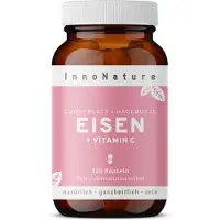 InnoNature Eisen + Vitamin C Kapseln | aus Curryblatt-Extrakt und Hagebutte-Extrakt 120 St magensaftresistent