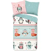 TRAUMSCHLAF Flanell Bettwäsche Winterliche Tierfreunde 135x200 cm + 80x80 cm
