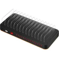 Avizar , Ladestation 15 USB Ports mit Lüfter & Gerätehalter, Schwarz