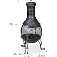 Relaxdays Aztekenofen, Schürhaken, Holzrost, Funkenschutzgitter, Garten, Terrasse, Antik Terrassenofen, Höhe 89 cm, grau