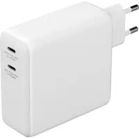 Deltaco USB-C wall charger, built-in power bank, 9600 mAh, 2x USB-C