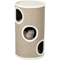 PawHut Kratztonne, Katzenkratzbaum mit 3 Höhlen, Spieltonne für Katzen, Braun