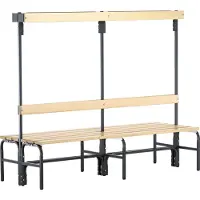 Sypro Umkleidebank, Stahlrohr/Holz, doppelt, mit Garderobenteil, 1500 mm breit , anthrazit