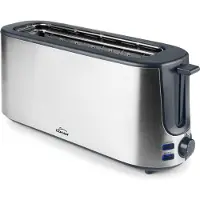 Lacor 69360 Langschlitz-Toaster, Edelstahlgehäuse, Stoppfunktion, Auftaufunktion, Bräunungskontrolle, Brötchenrost