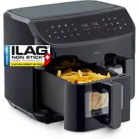 Medion P20 XXL Heißluftfritteuse mit 2 Kammern MD11760 (8,7 Liter, Airfryer, 2.600 Watt, Doppelkammer, 10 Automatikprogramme, 2 Schubladen, Sichtfenster, Dualer Airfryer) schwarz