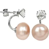 JwL Luxury Pearls Luxury Pearls - Silver earrings with real salmon pearl and crystal 2in1 JL0216