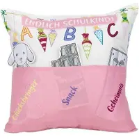 Hergo Kissen Sofahelden aus Stoff Endlich Schulkind! 43x43 cm mit Taschen