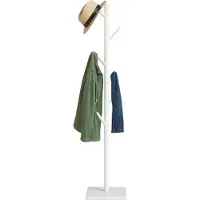 Relaxdays - Garderobenständer Bambus 8 Haken, Weiss, 175 x 30 x 30 cm