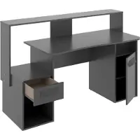 Dmora Schreibtisch Dgorin, moderner Multifunktions-Gaming-Schreibtisch, Studiertisch für PC und CD-Halter, 154 x 69 x 98 cm, Anthrazit, ohne LED-Leuchten
