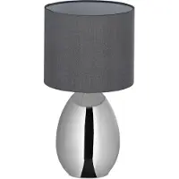 Relaxdays Tischlampe, Metallfuß, Stoffschirm, E14, HxD: 33,5x18 cm, Nachttischlampe mit Kabel, Schlafzimmer, silber/grau