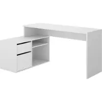 Dmora Schreibtisch Ddiaw, Mehrzweck-Schreibtisch für Büro oder Schlafzimmer, Mehrzweck-Ecktisch, 139 x 92 x 75 cm, Weiß
