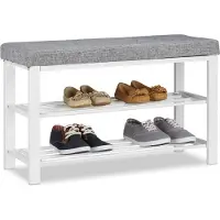 Relaxdays Schuhbank mit Polster Weiß,Grau