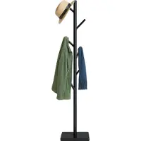 Relaxdays Garderobenständer, Baumform, HBT: 177 x 30 x 30 cm, 8 Haken, Taschenbaum 3 Höhen, Kautschukholz & MDF, schwarz