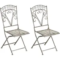 Beliani Gartenstuhl 2er Set Grau Eisen Antik-Optik Romantischer Französischer Stil Zusammenklappbar Garten Outdoor Terrasse Balkonstuhl