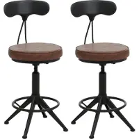 Mendler 2er-Set Barhocker MCW-O84, Barstuhl Drehhocker Industrial höhenverstellbar, Kunstleder Metall braun