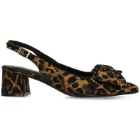 Manfield Schwarze Slingbacks mit Leoprint und Schleife | Größe 41