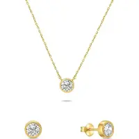 Brilio Silver Modern gold-plated jewelry set with zircons SET220Y (earrings, necklace)